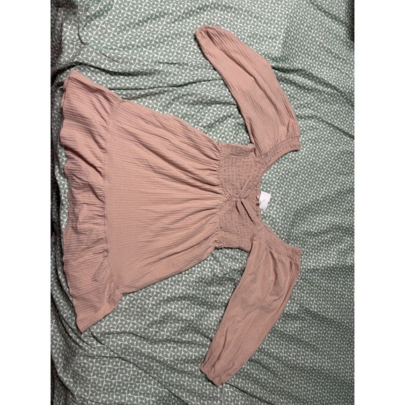 Baeverly Smocked Square Neck Ruched Front Blush Pink Babydoll shirt - Picture 2 of 7